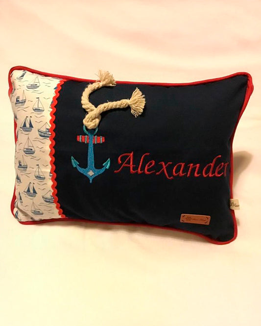 Customized Nautical Anchor Pillow for Kids - Custom Name Embroidery